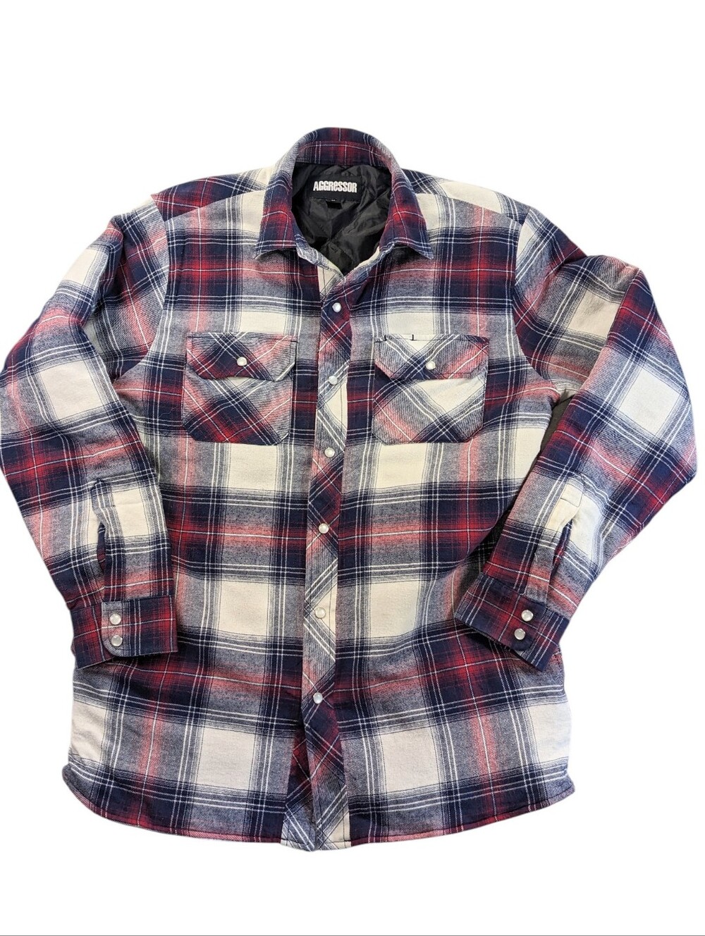Men's Plaid Button-Down Shirt Jacket in Red & Blue Size M Flaws
